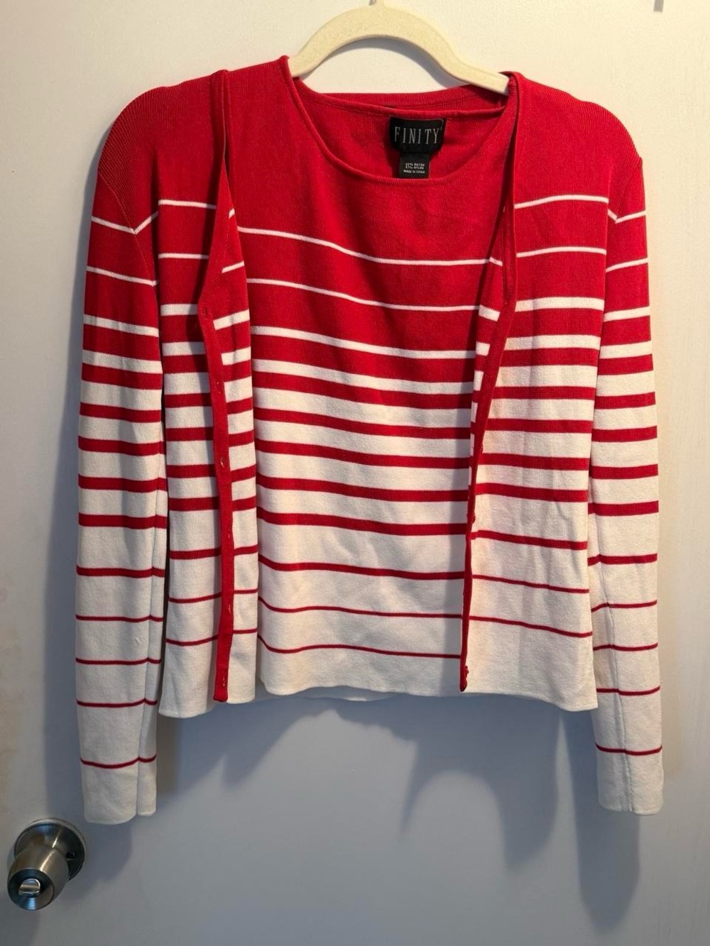 Finity Red and White Striped Open-Front Cardigan with matching tank